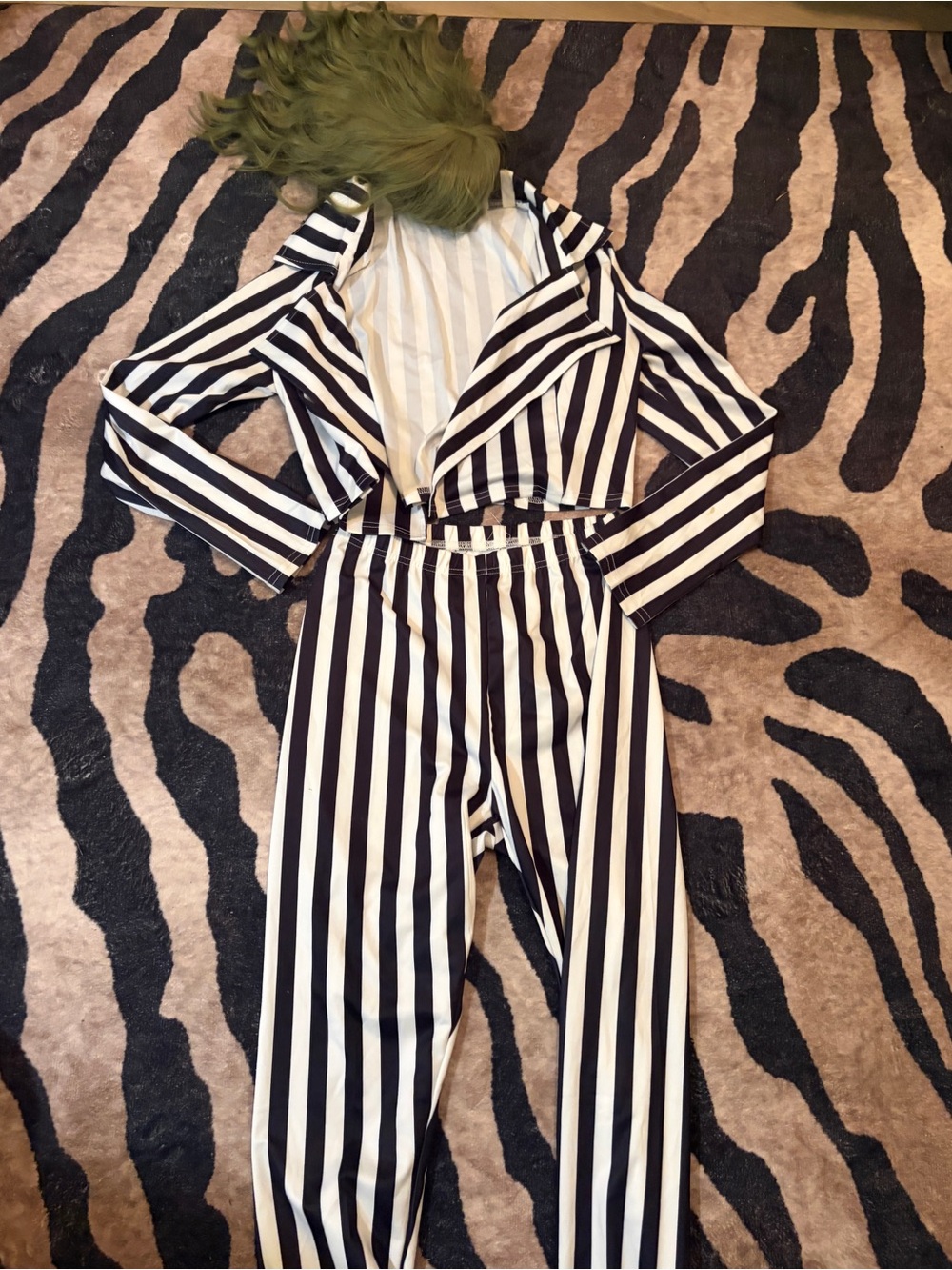 Striped Black and White Wide-Leg Pants & Cropped Jacket Set